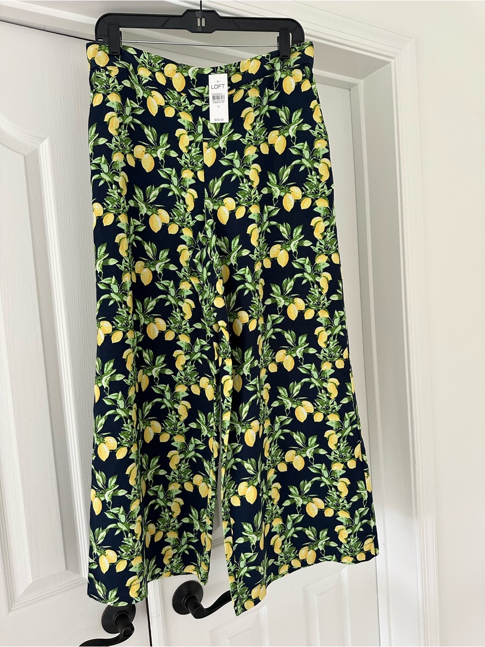 LOFT Navy Lemon and Green Botanical Wide-Leg Pants